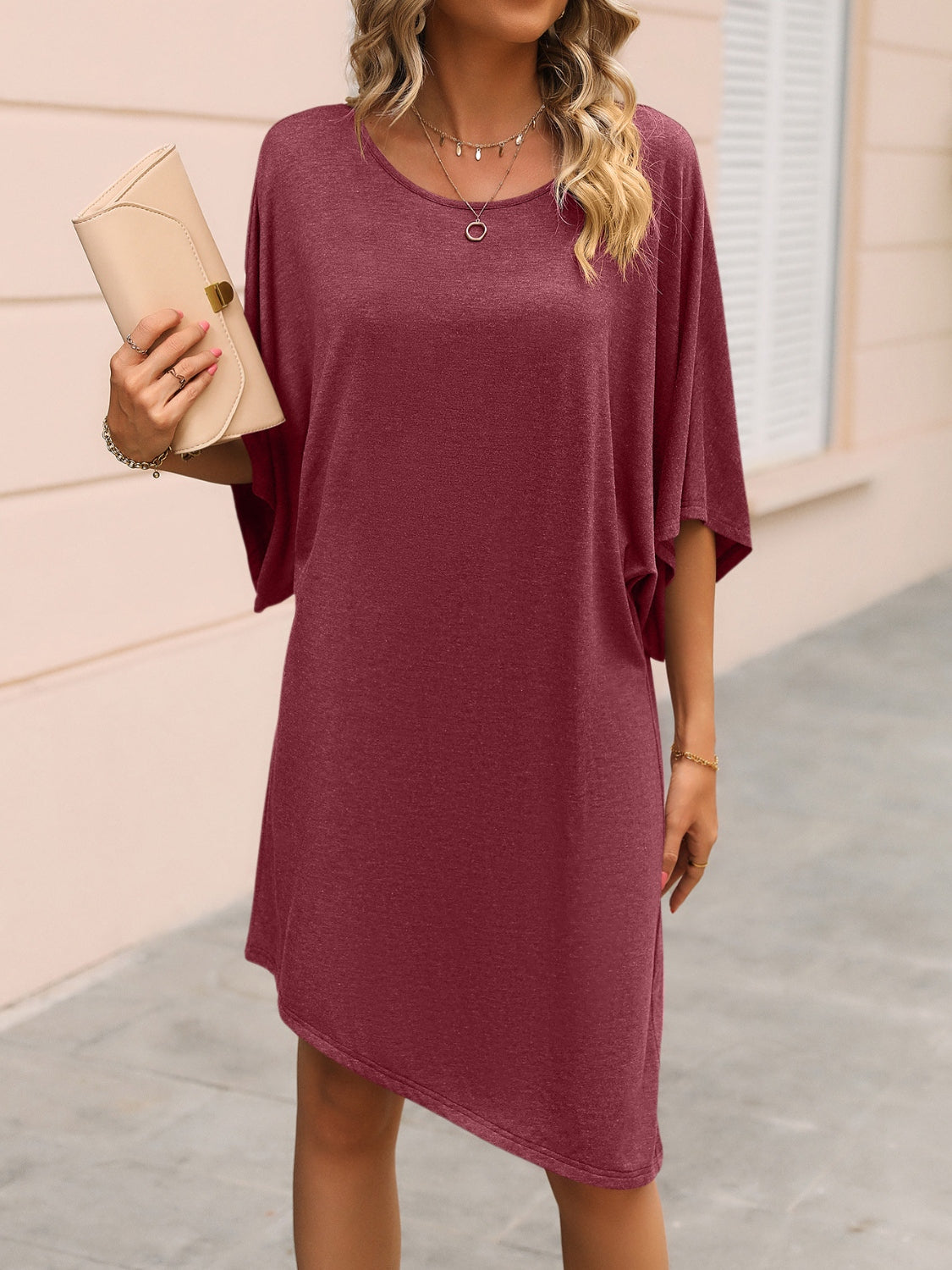 Round Neck Three-Quarter Sleeve Tee Dress