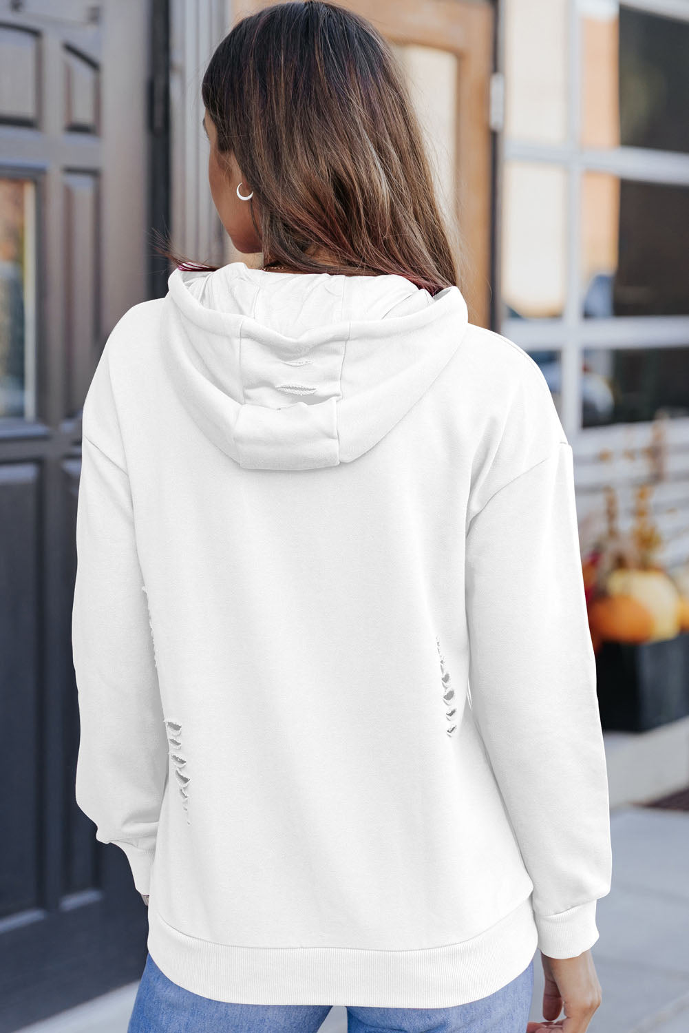 Cutout Dropped Shoulder Hoodie