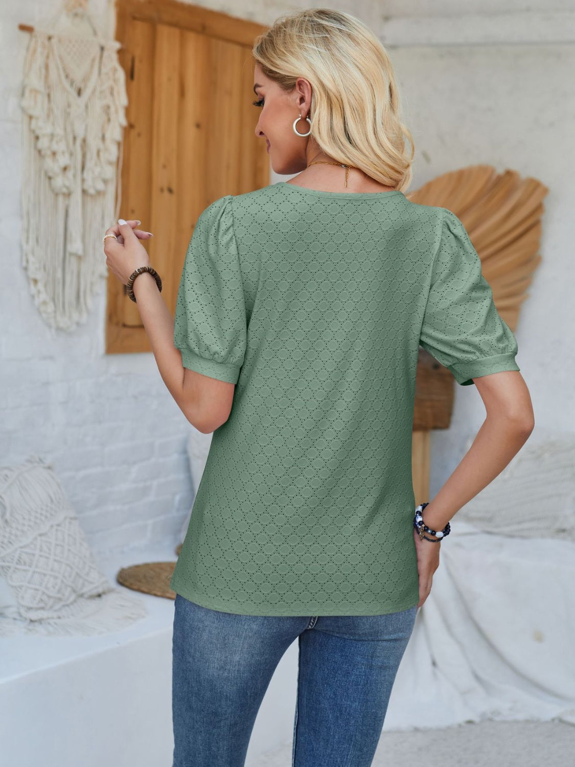 Eyelet Asymmetrical Neck Short Sleeve T-Shirt