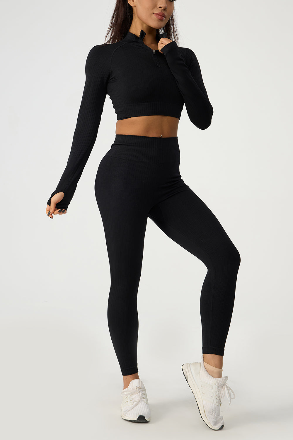 Quarter Zip Raglan Sleeve Top and High Waist Leggings Active Set