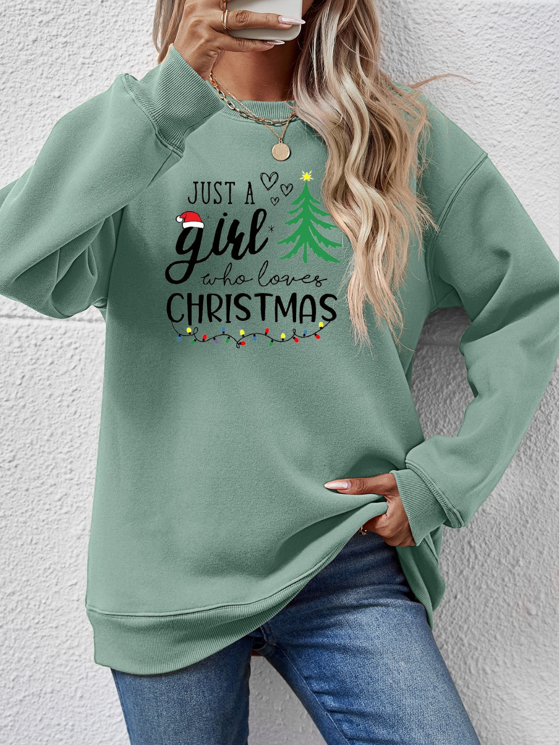 Letter Graphic Round Neck Sweatshirt