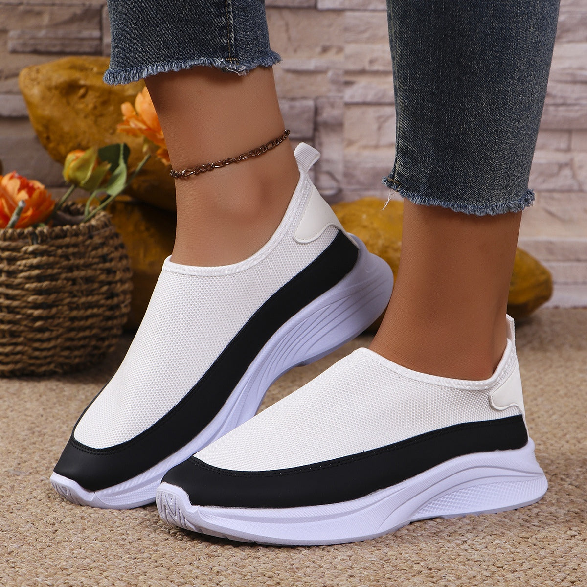 Mesh Contrast Flat Slip-Ons